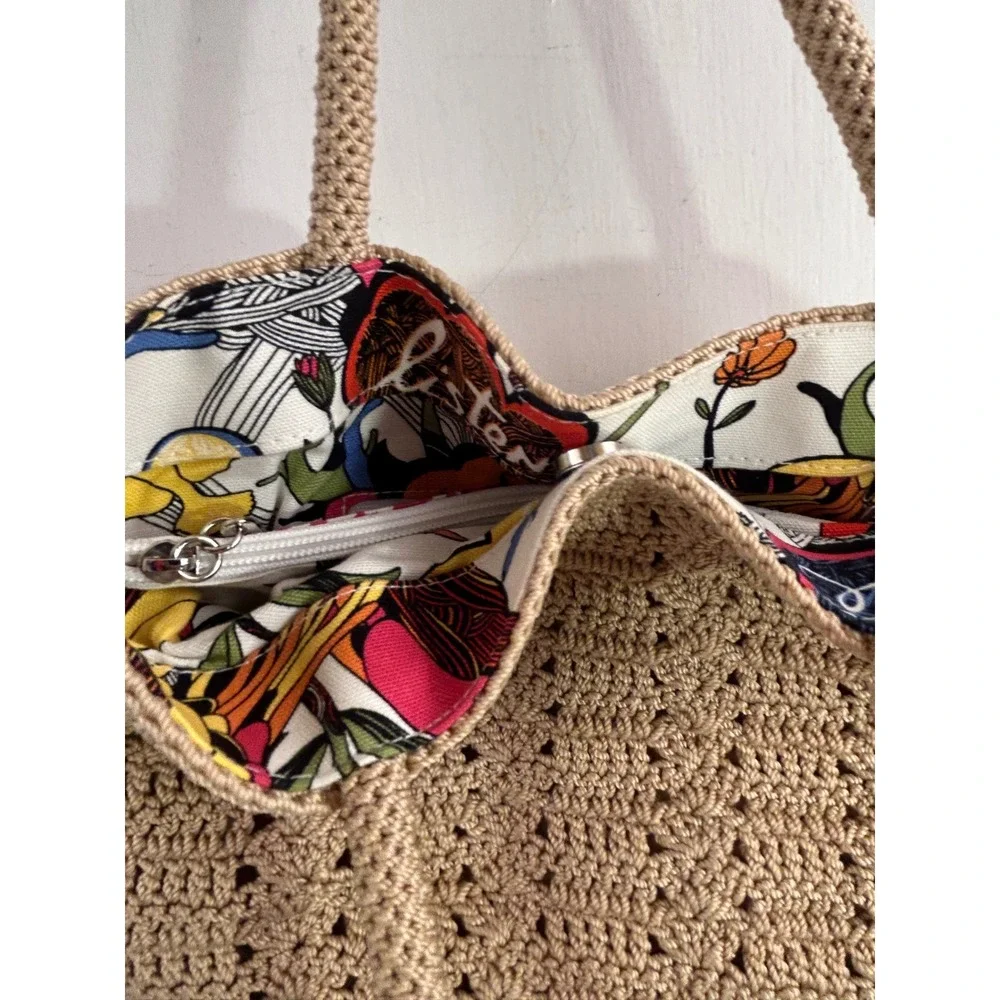 The Sak Crochet Tote Bag Medium Tan Beige Boho Shoulder Bag Women